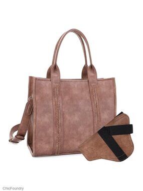 Tote Handbag Faux Leather Satchel Purse with Hidden Pocket & Removable Strap